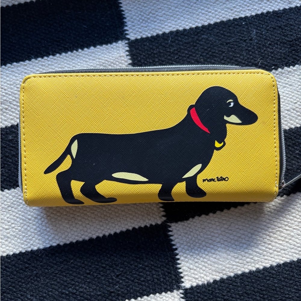 The Dachshund Zippered Yellow Wallet by Marc Tetro